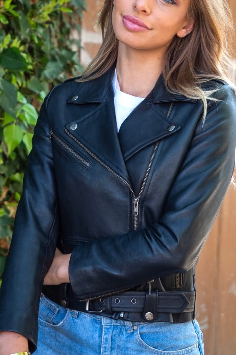 Elly | Black Leather Jacket with Belt