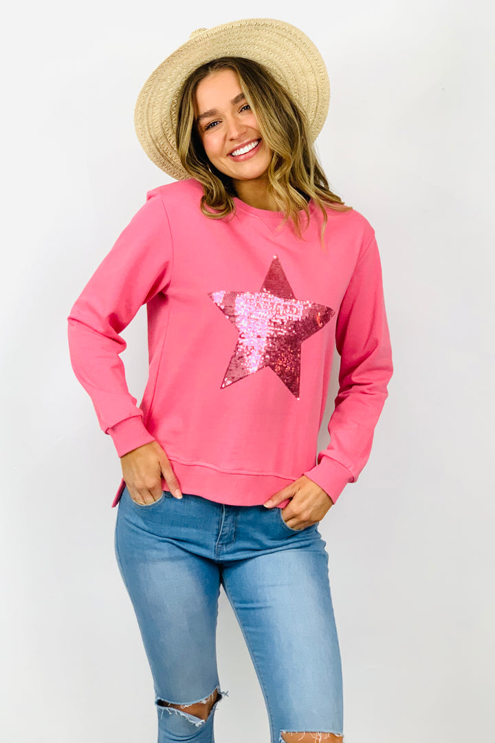 Olivia | Candy Pink Windcheater with Sequin Star Detail