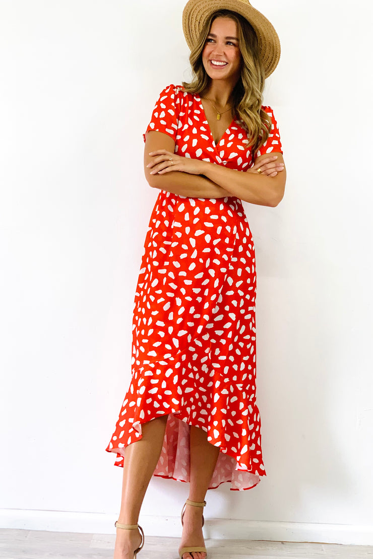 Mimi  Wrap Dress In Red Print