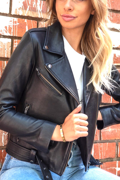 Elly Black Leather Jacket with Belt | Halo & Hutch – Halo & Hutch