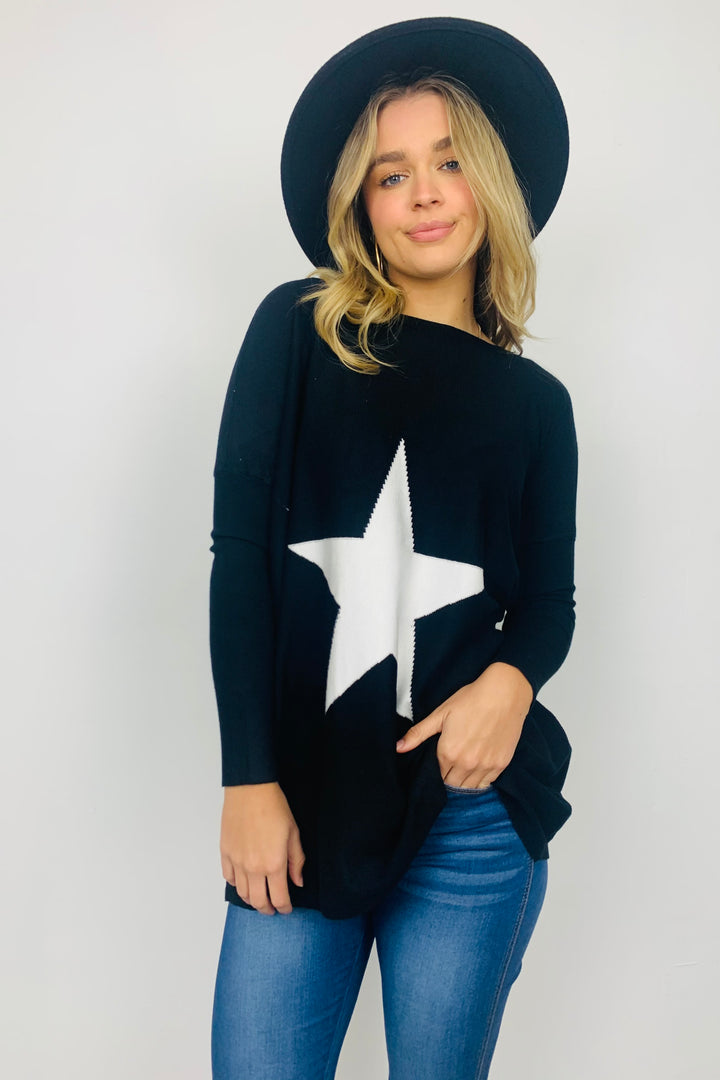 Maya | Star Knit Jumper In Black