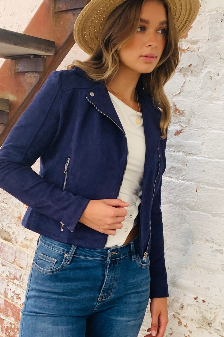 Maxim Faux Suede Jacket In Navy