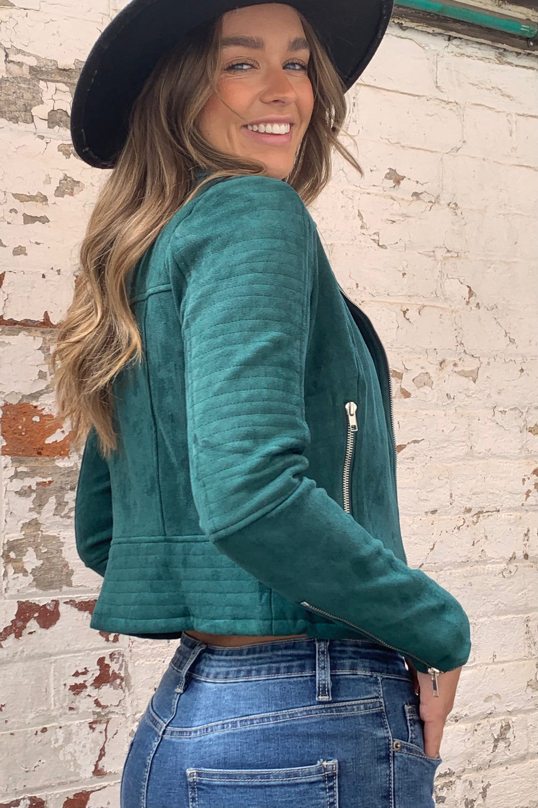 Maxim Faux Suede Jacket in Forest Green