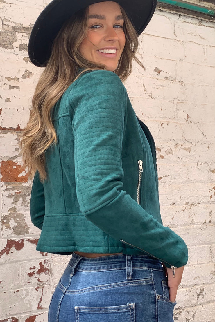 Green suede blazer hot sale