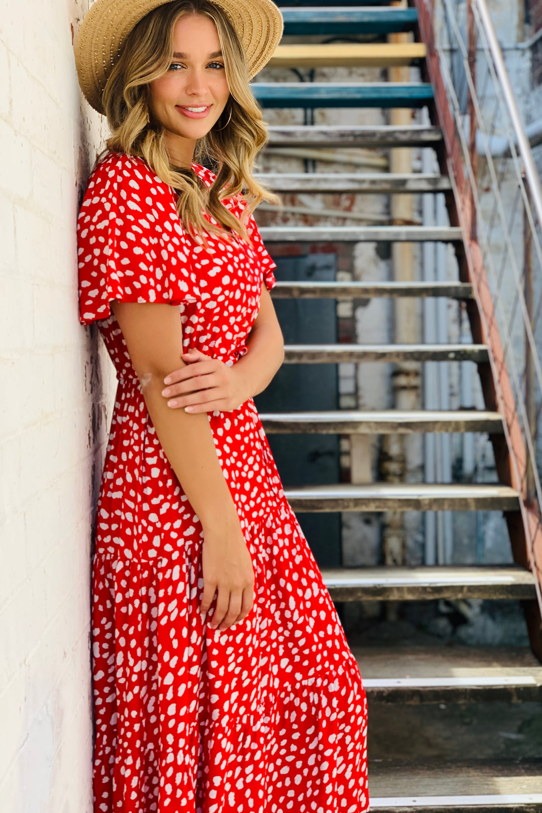 Eliza Maxi in Red And White Print