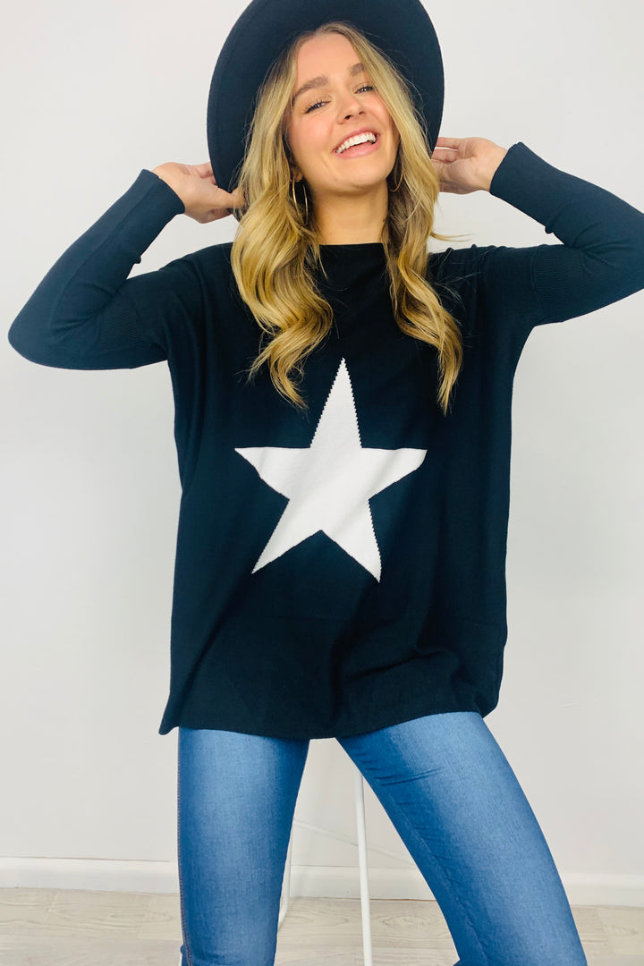 Maya | Star Knit Jumper In Black