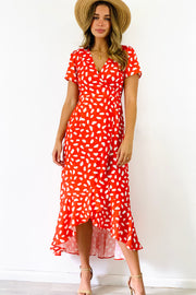 Mimi  Wrap Dress In Red Print