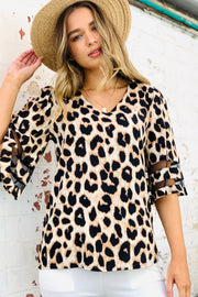 Carla | Leopard Print Bell Sleeve Top with Sheer Detail