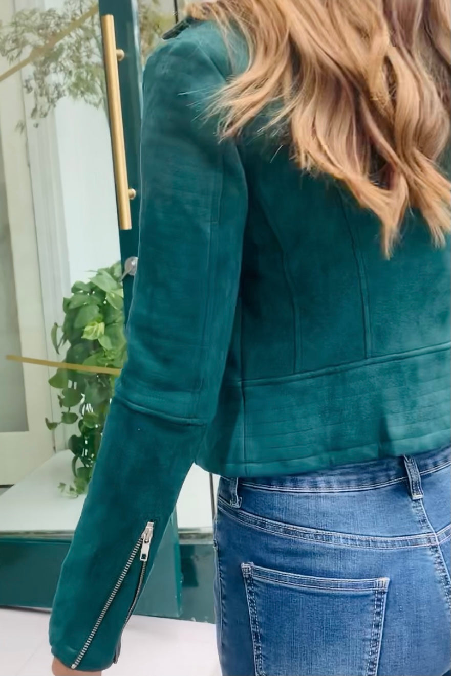 Maxim Faux Suede Jacket in Forest Green