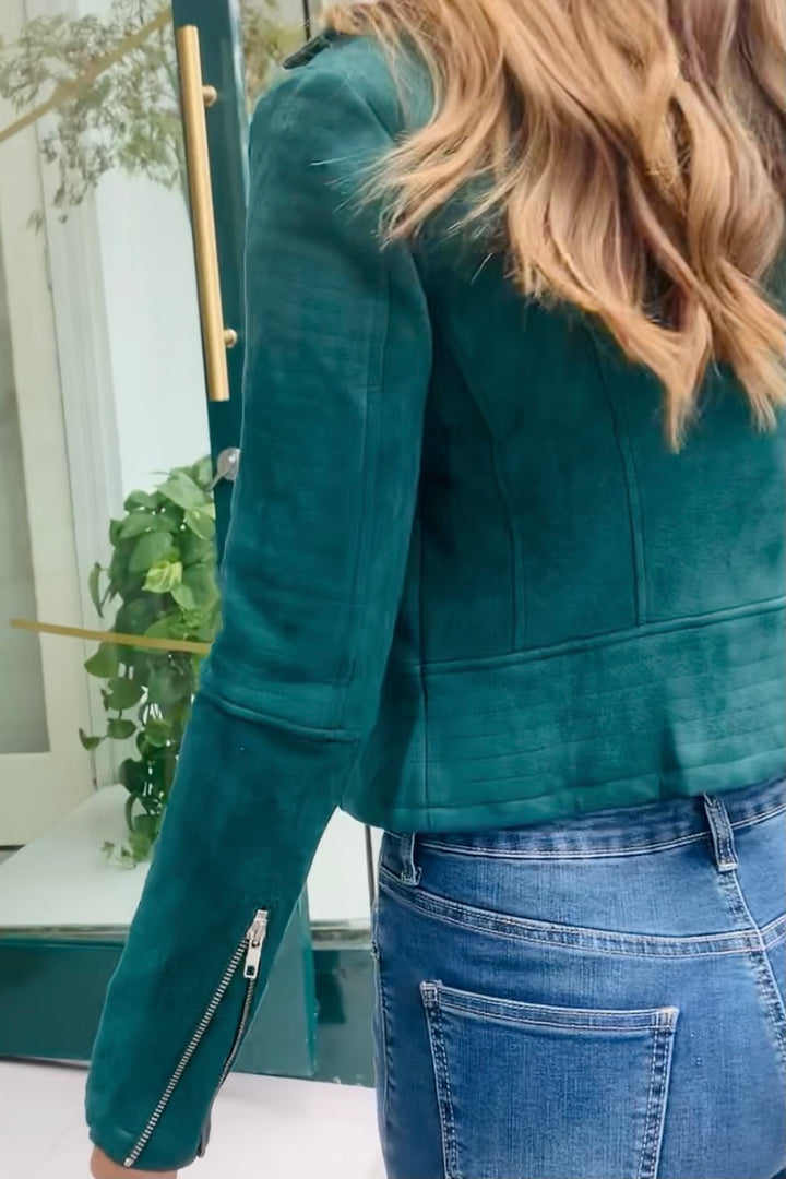 Maxim Faux Suede Jacket in Forest Green