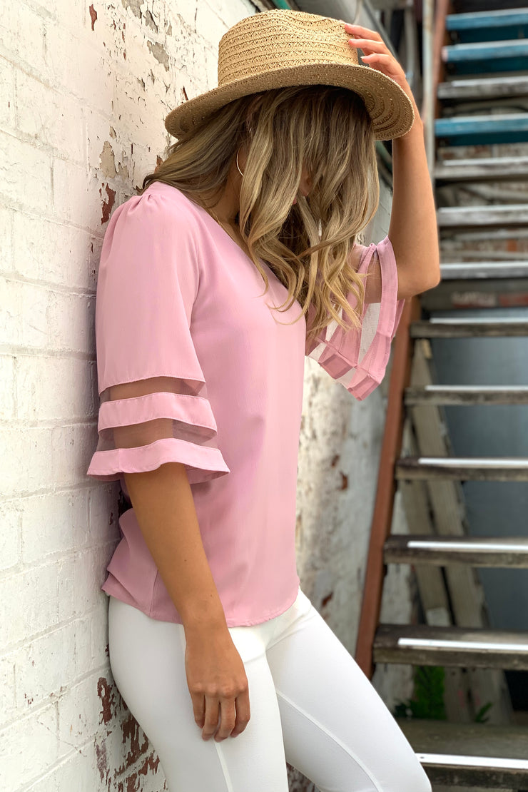 Carla | Musk Bell Sleeve Pink Top-30% off at Cart