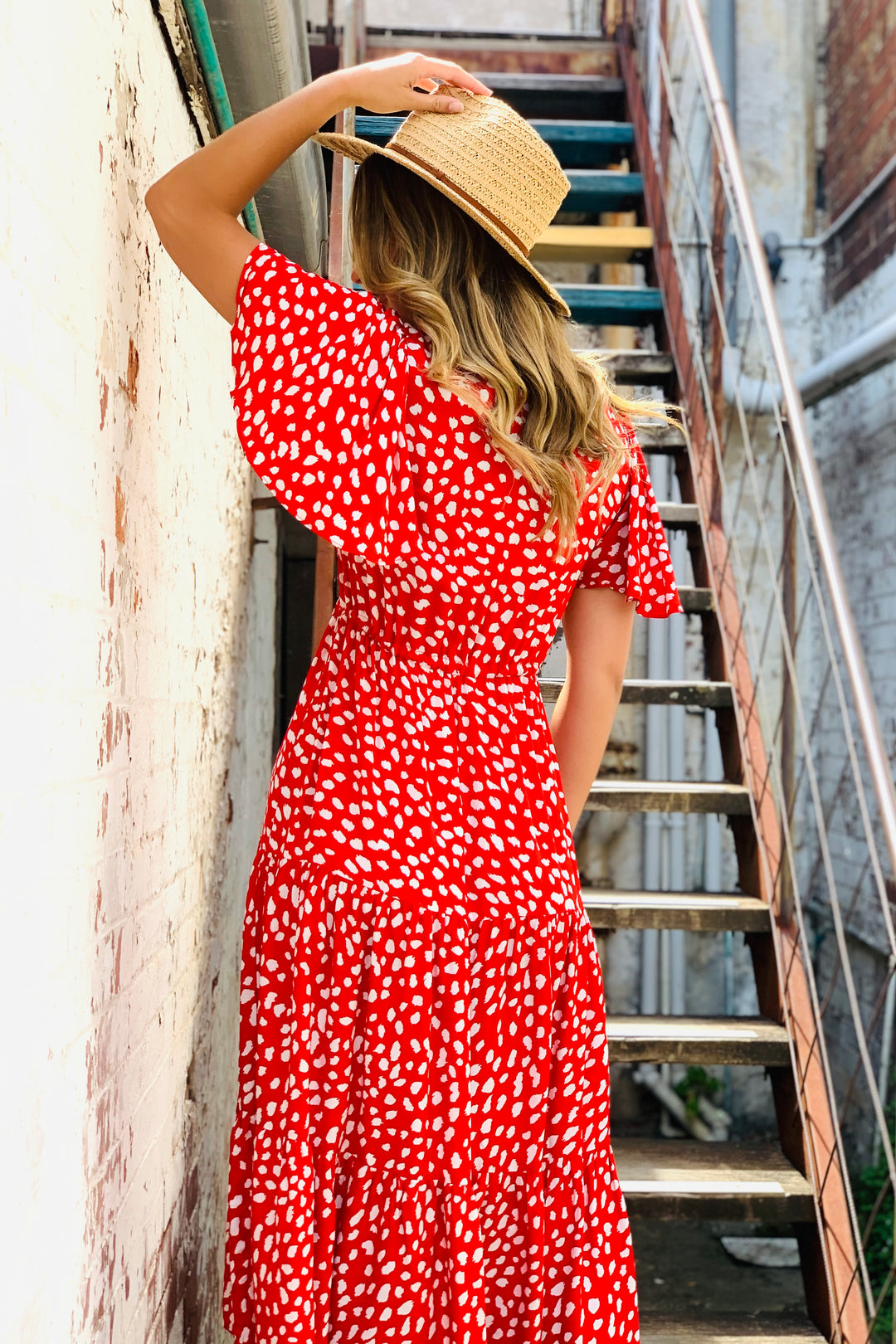 Eliza Maxi in Red And White Print