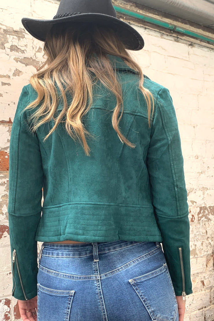 Maxim Faux Suede Jacket in Forest Green