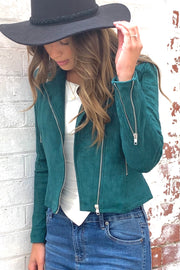 Maxim Faux Suede Jacket in Forest Green