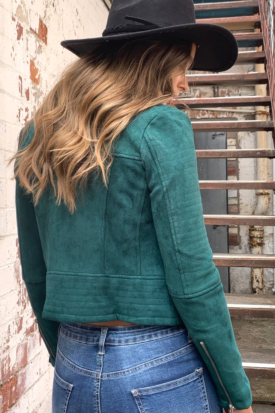 Maxim Faux Suede Jacket in Forest Green