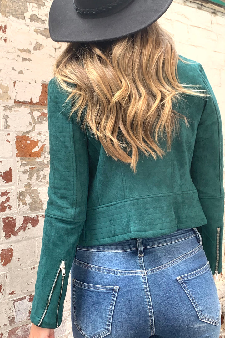 Maxim Faux Suede Jacket in Forest Green