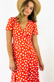 Mimi  Wrap Dress In Red Print