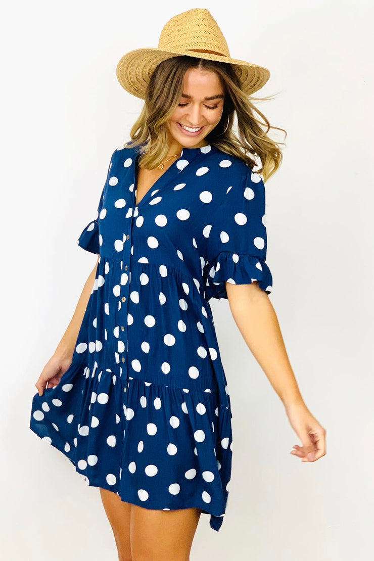 Summer Polka Dot Shift Dress In Navy