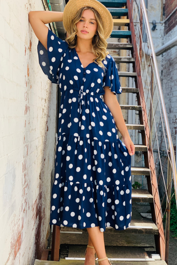 Molli | Polka Dot Dress in Navy and White