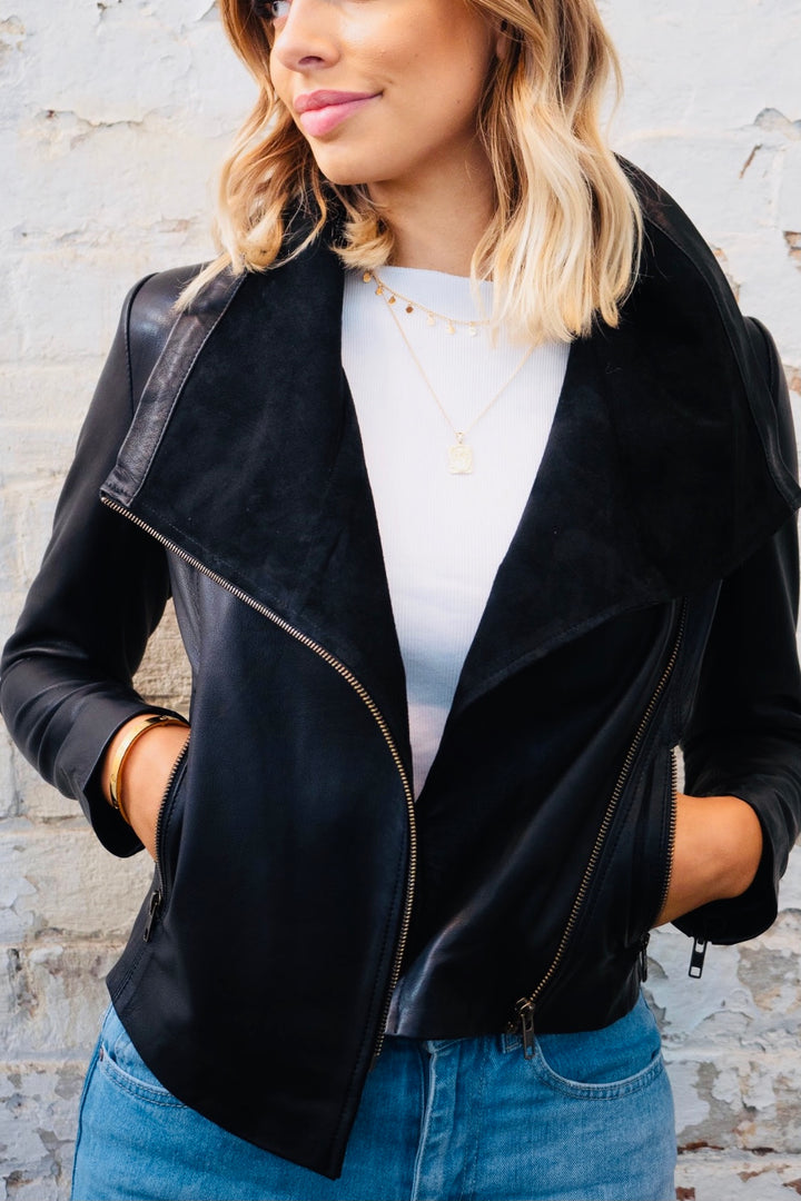 Sienna | Lambskin Leather Jacket with Suede Collar