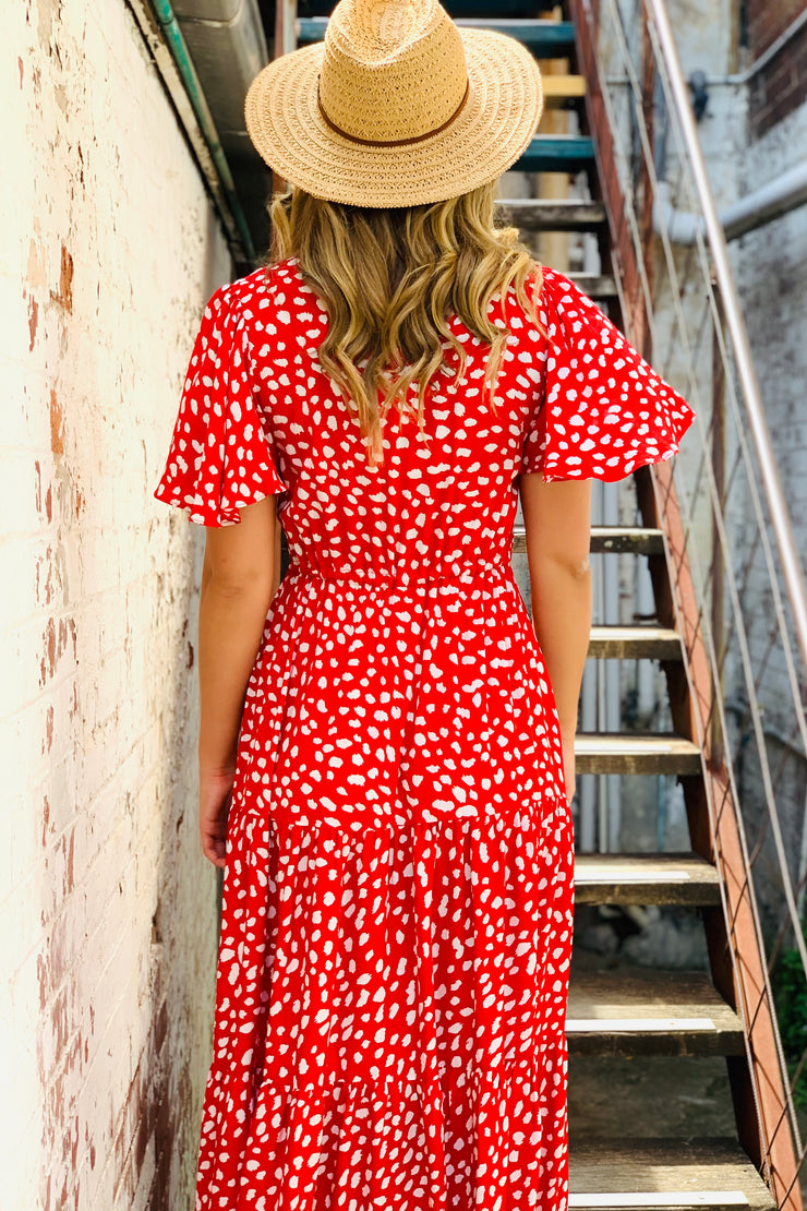 Eliza Maxi in Red And White Print