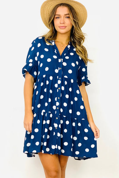 Summer Polka Dot Shift Dress In Navy