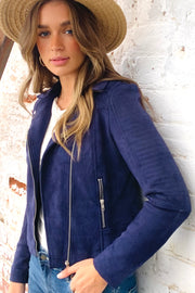 Maxim Faux Suede Jacket In Navy