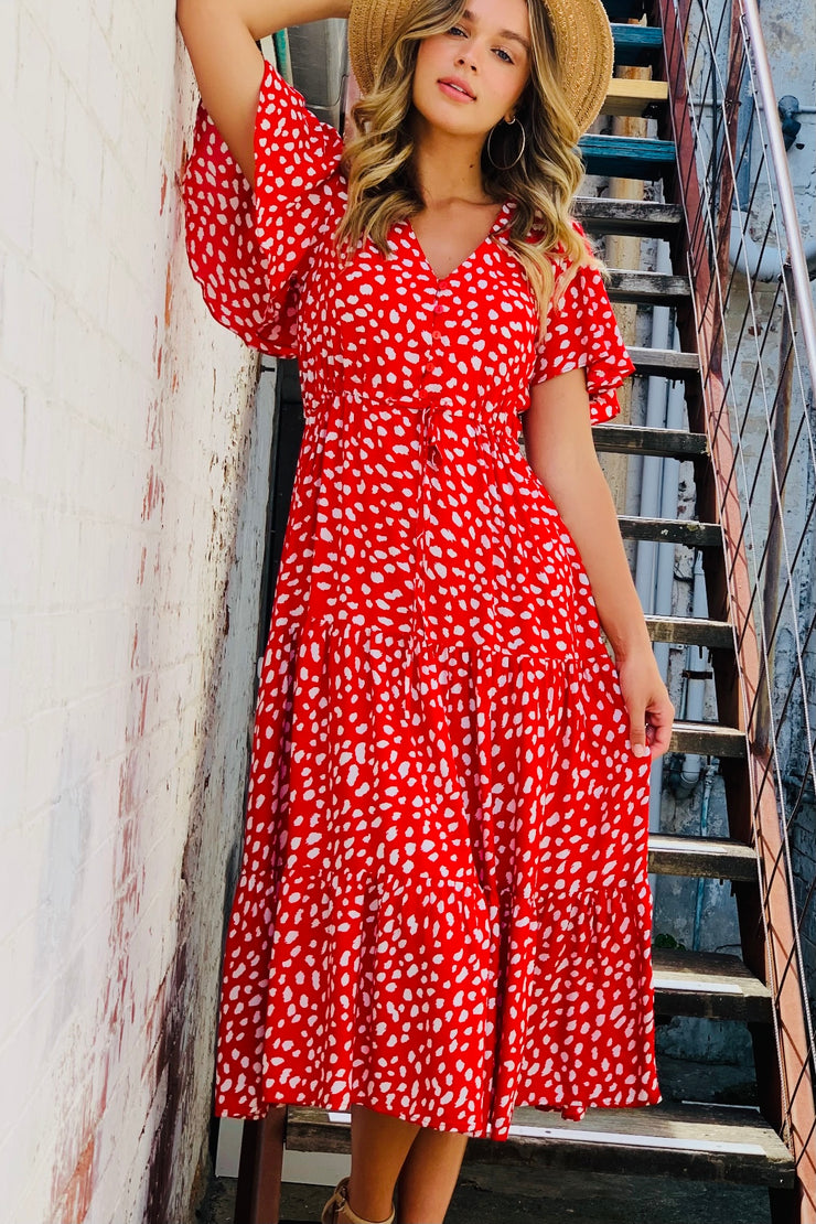 Eliza Maxi in Red And White Print