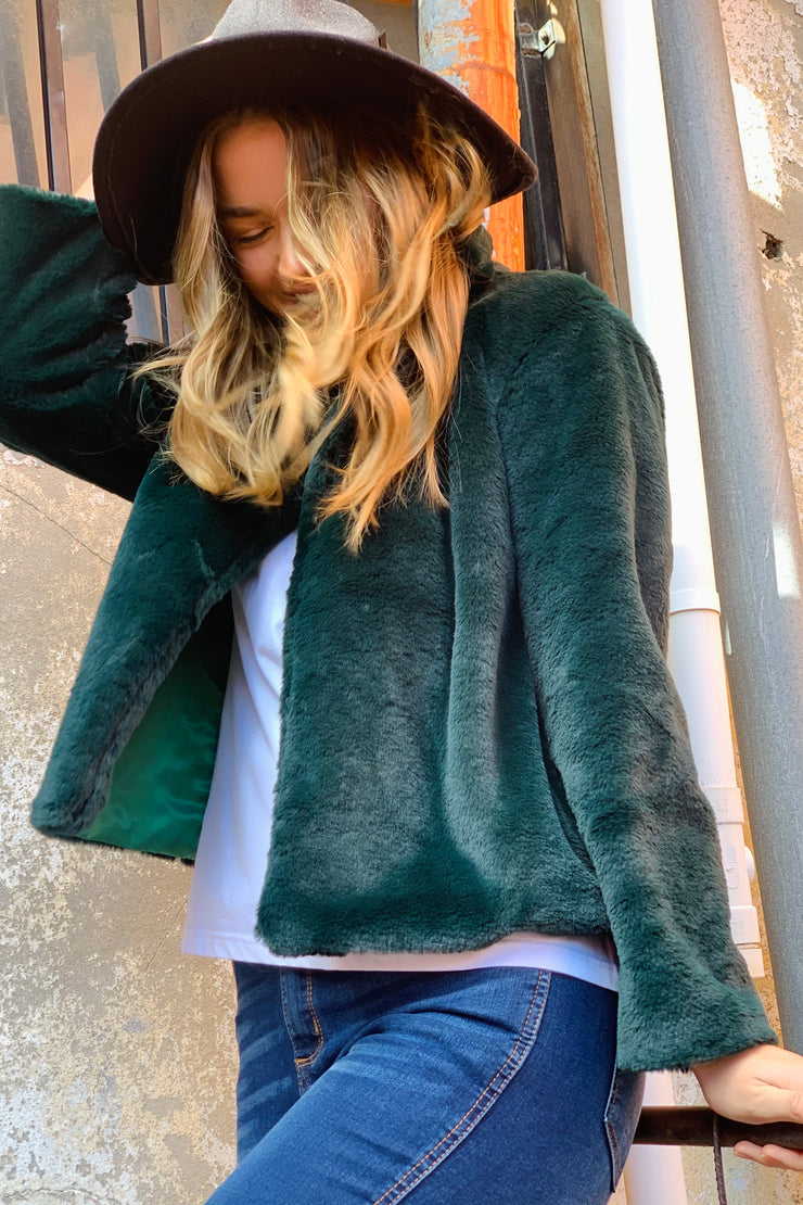Kayla Fur Jacket In Forest Green