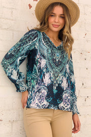 Messina Print Top in Blue Tones