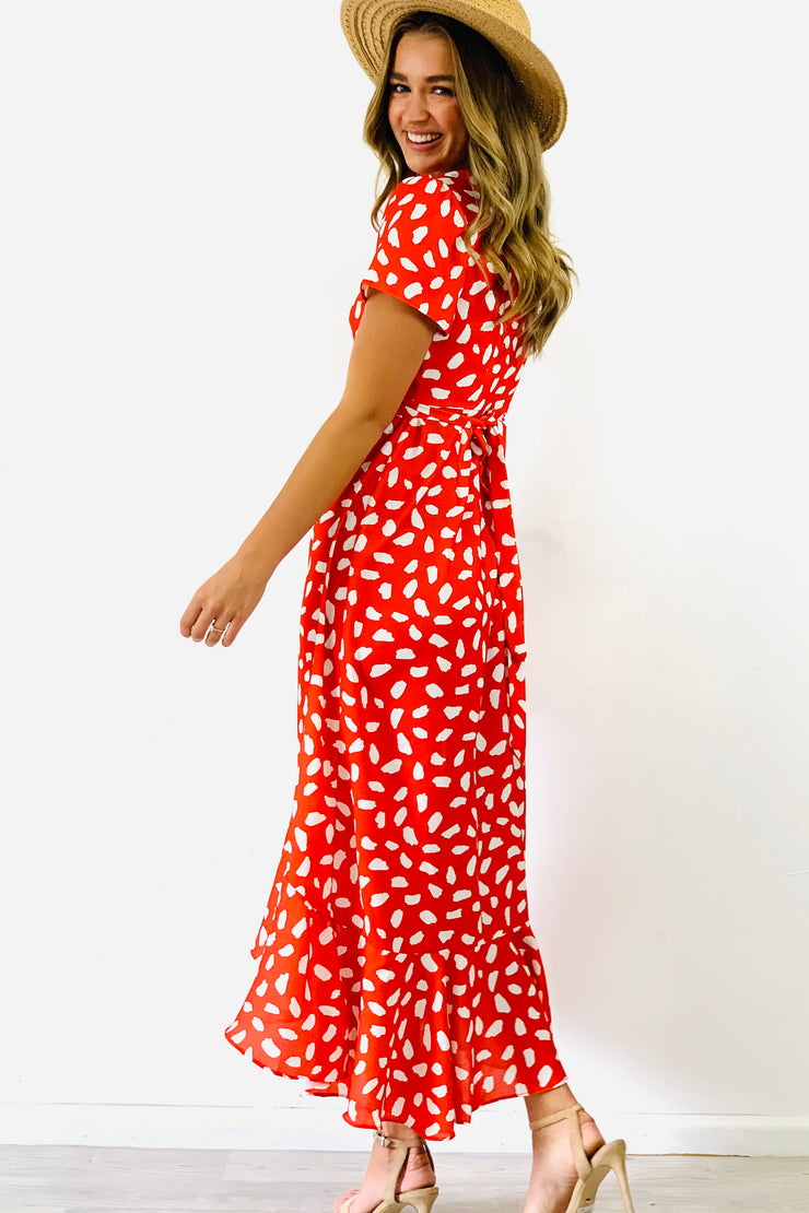 Mimi  Wrap Dress In Red Print