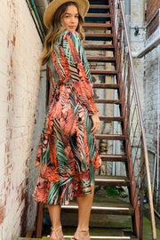 Lola Jungle Print Wrap Dress in Rust