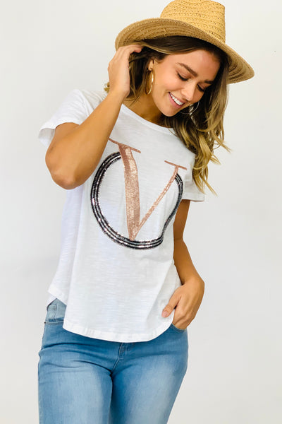 Lex Tshirt In White With Sequins Detail