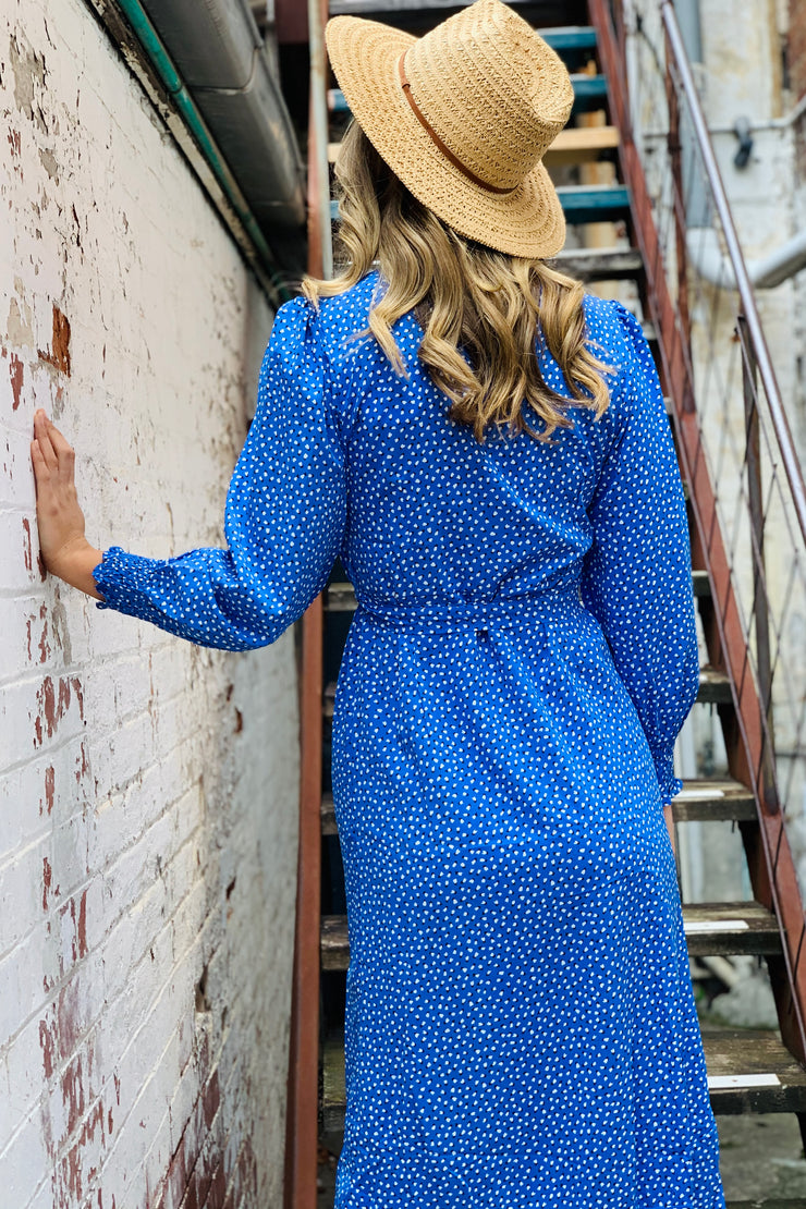 Alyssa Midi Wrap Dress In BluePrint