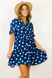 Summer Polka Dot Shift Dress In Navy