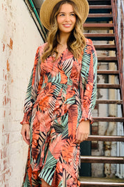 Lola Jungle Print Wrap Dress in Rust