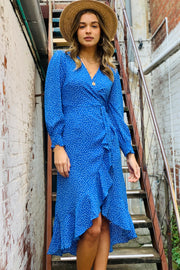 Alyssa Midi Wrap Dress In BluePrint