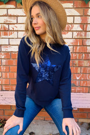 Olivia | Navy Windcheater with Sequin Star Detail