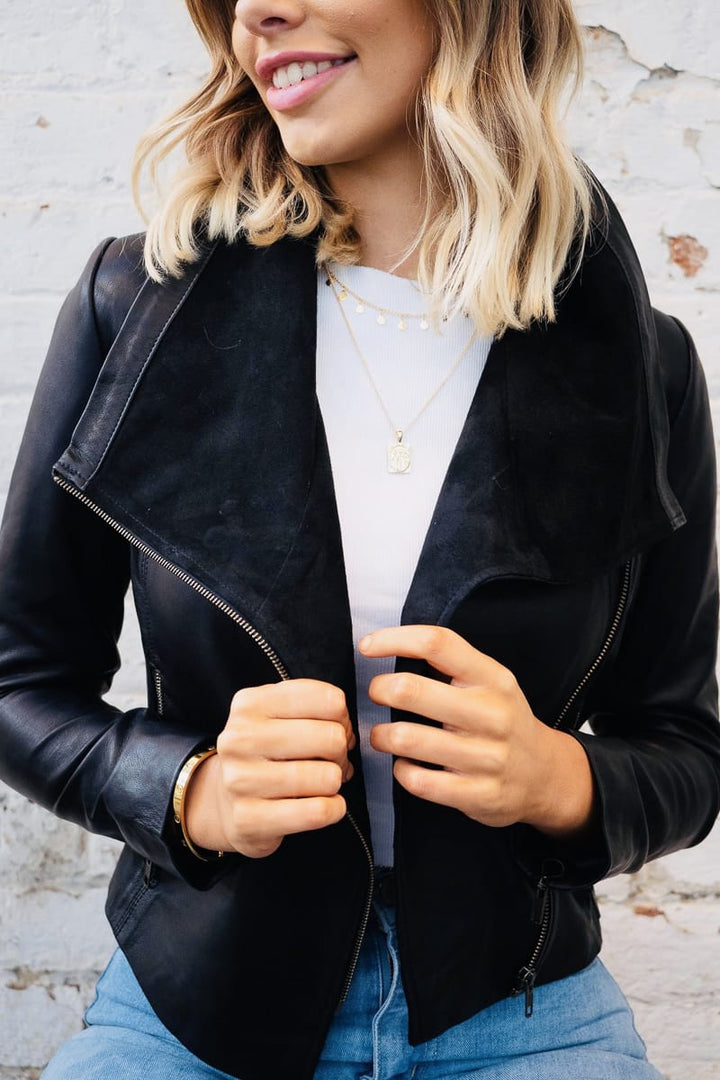 Sienna | Lambskin Leather Jacket with Suede Collar